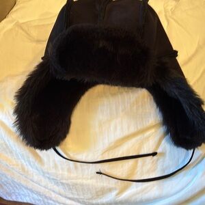 Black Faux Fur Trapper Hat